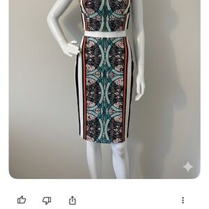 bebe Strapless Dress with Black, Pink, and Teal Accents